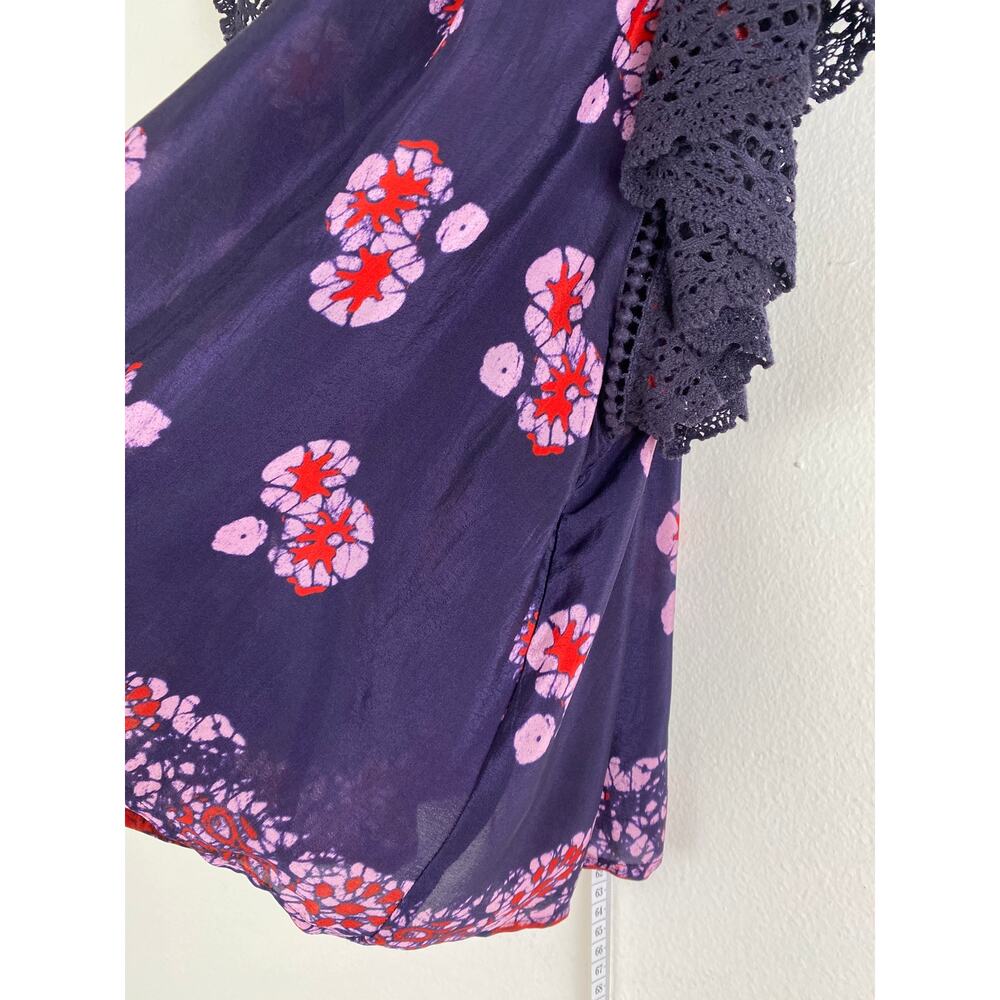 Sea New York Floral Ruffle Sleeve Blouse Navy Red Pom Detail 2 - Picture 11 of 16